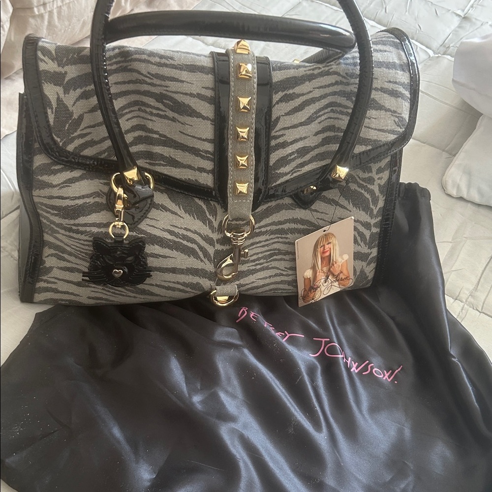 Betsey Johnson Zebra Satchel - Black and Gray
